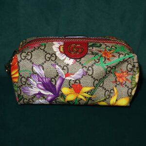 GUCCI GG Supreme Monogram Flora Calfskin Medium Ophidia Cosmetic Case Multicolor